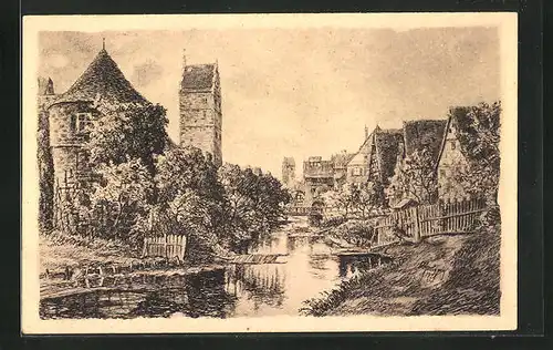 Künstler-AK Dinkelsbühl, Am Stadtgraben