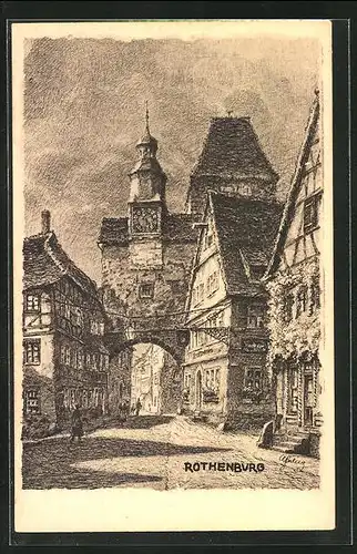 Künstler-AK Rothenburg o. Tauber, Röderbogen u. Markusturm