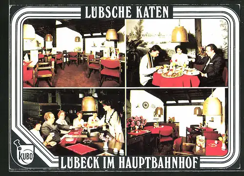 AK Lübeck, Gasthaus Lübsche Katen im Hauptbahnhof, Innenansichten