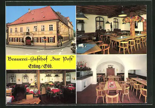 AK Erding /Obb., Brauerei-Gasthof Zur Post, Friedrich-Fischer-Strasse 9, Innenansichten