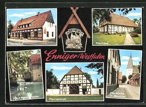 AK Enniger, Jagd-, Forst- und Fischereiausstellung 1976, Gasthaus Lindenhof, Haus Neuengraben, Pfarrhaus