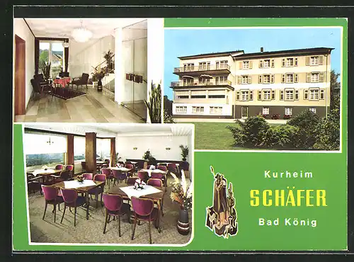 AK Bad König im Odenwald, Kurheim Schäfer, Am Hirtenberg, Innenansichten