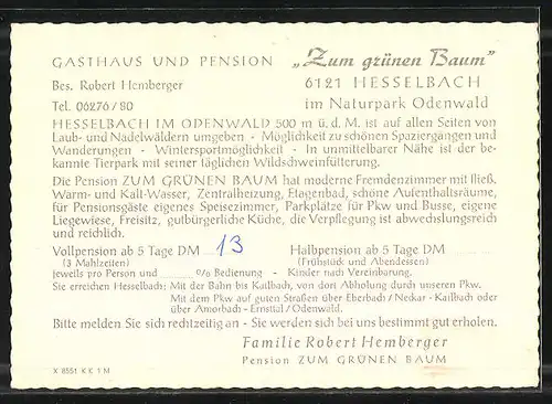 AK Hesselbach im Naturpark Odenwald, Gasthaus und Pension Zum grünen Baum
