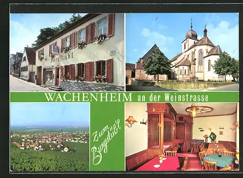 AK Wachenheim an der Weinstrasse /Pfalz, Gaststätte-Pension Zum Burgstüb`l, Innenansicht, Kirche