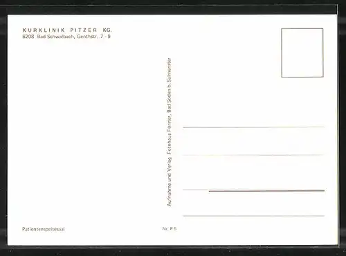 AK Bad Schwalbach, Kurklinik Pitzer KG, Genthstrasse 7-9, Innenansicht
