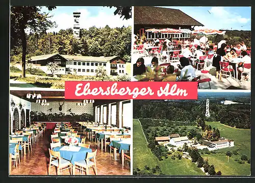 AK Ebersberg /Obb., Gasthaus Ebersberger Alm, Innenansicht, Terrasse