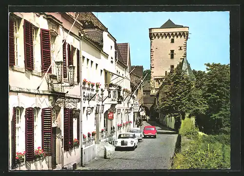 AK Zons am Rhein, Rheinstrasse mit Gasthaus Altes Zollhaus und Hotel