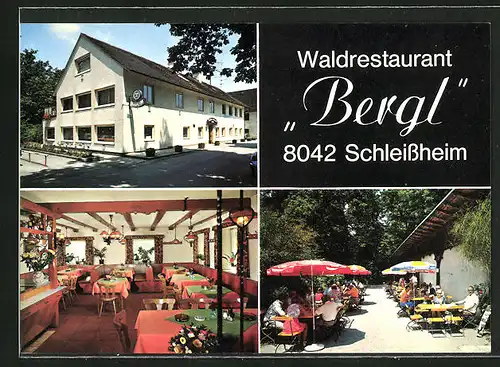 AK Schleissheim, Waldrestaurant Bergl, Innenansicht, Garten