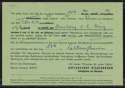 AK Schleissheim bei München, Geflügelhof Gigglberger