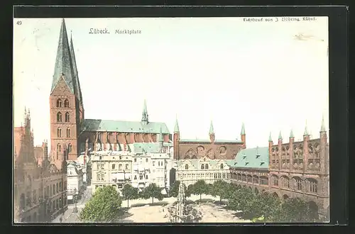 AK Lübeck, Marktplatz mit Kirche