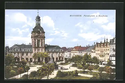 AK Mannheim, Paradeplatz u. Kaufhaus