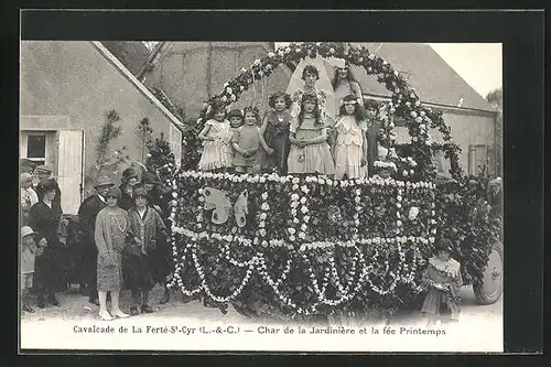 AK La Ferté-St-Cyr, Cavalcade, Char de la Jardinière et la fée Printemps