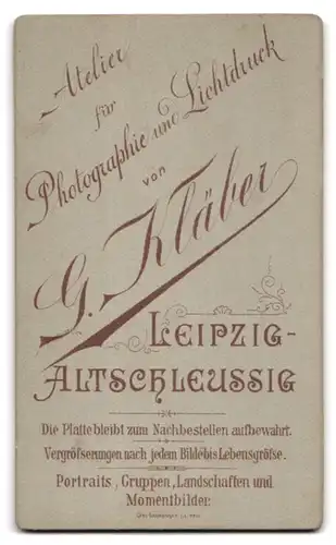 Fotografie G. Kläber, Leipzig-Altschleussig, Portrait junger Herr in modischer Kleidung