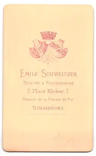 Fotografie Emil Schweitzer, Strasbourg, Place Kleber 7, Portrait Mädchen im karierten Kleid mit Zöpfen