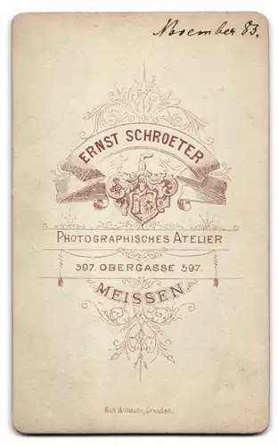 Fotografie Ernst Schroeter, Meissen, Obergasse 597, Portrait Kleinkind im gehäkelten Kleid mit Segelohren