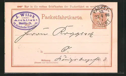 AK Packetfahrtkarte Berlin, Private Stadtpost, Architekt J. Wilck