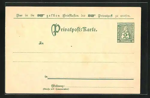 AK Private Stadtpost Berlin, 2 Pf.