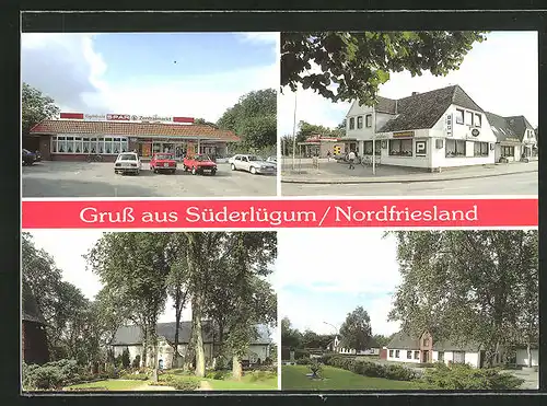 AK Süderlügum /Nordfriesland, Spar-Filiale, Friedhof, Ortspartie