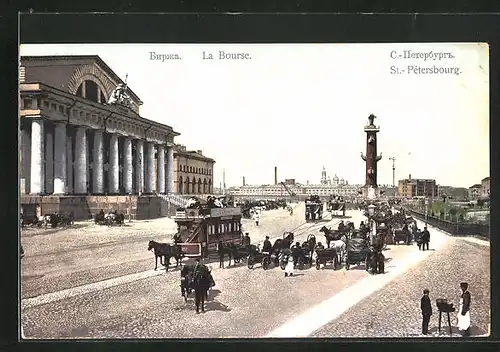 AK St.-Pétersbourg, La Bourse, Pferdebahn