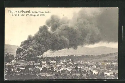 AK Pagny a. Mosel, Brand 1915, Gesamtansicht