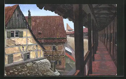 Künstler-AK Photochromie Nr. 2792: Nördlingen, Stadtmauerpartie beim Löpsinger Tor