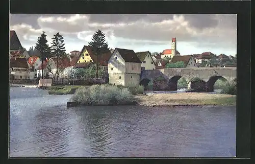 Künstler-AK Photochromie Nr. 2786: Harburg, Wörnitzbrücke