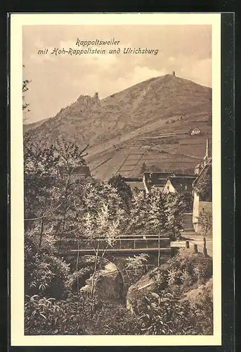 AK Rappoltsweiler, Ortspartie mit Blick nach Hoh-Rappoltstein und Ulrichsburg