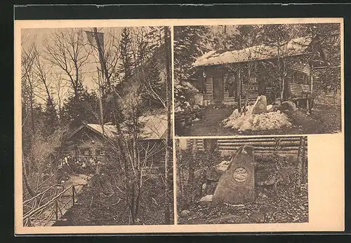 AK Egling, Gasthaus Klause im Schindergraben im Isartal, Gedenkstein