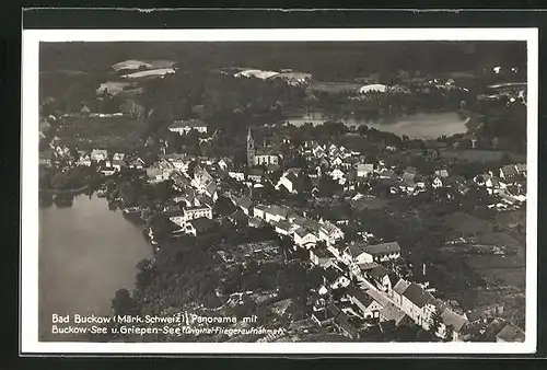 AK Bad Buckow /Märk. Schweiz, Panorama mit Buckow-See und Griepen-See vom Flugzeug aus