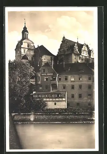 AK Neuburg a. D., Hotel Krone und Schloss