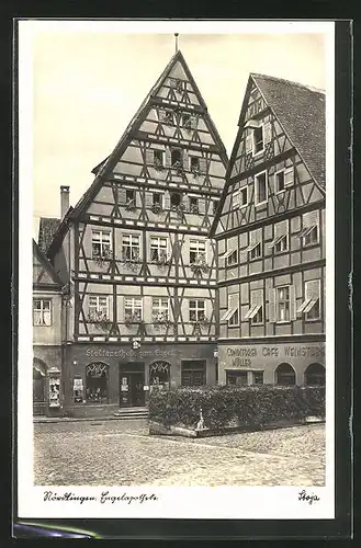 AK Nördlingen, Cafe-Restaurant Müller und Engel-Apotheke