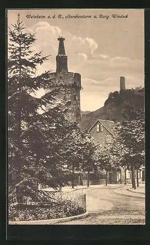 AK Weinheim a. d. B., Storchenturm und Burg Windeck