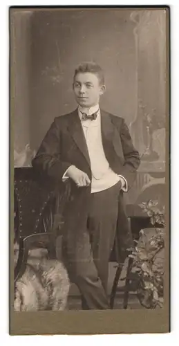 Fotografie Selle & Kuntze, Brandenburg a. H., Haupstr. 16, Portrait junger Mann im Anzug mit Fliege