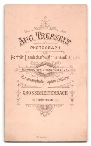 Fotografie Aug. Tresselt, Grossbreitenbach / Thür., Portrait Dame im Biedermeierkleid mit Brosche