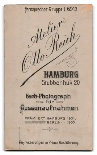 Fotografie Otto Reich, Hamburg, Stubbenhuk 20, Portrait junger Mann im grauen Anzug mit Moustache