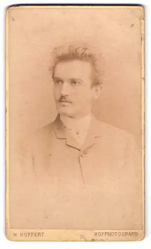 Fotografie W. Höffert, Dresden, See-Str. 10, Portrait junger Mann im Anzug mit Moustache