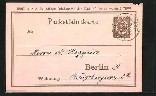 Vorläufer-AK Packetfahrtkarte, Private Stadtpost Berlin