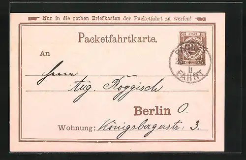 Vorläufer-AK Packetfahrtkarte Private Stadtpost Berlin, 1895, Wahl Maurer & Zimmermeister