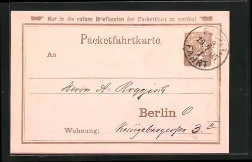 Vorläufer-AK Packetfahrtkarte Private Stadtpost Berlin, 1895