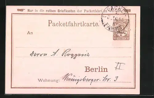 Vorläufer-AK Packetfahrtkarte Private Stadtpost Berlin, 1894