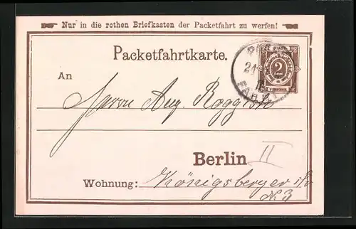 Vorläufer-AK Packetfahrtkarte Private Stadtpost Berlin, 1894