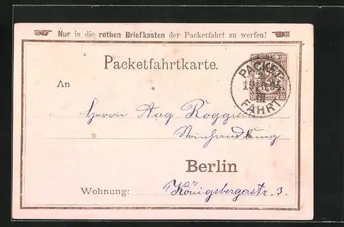 Vorläufer-AK Packetfahrtkarte Private Stadtpost Berlin, 1894