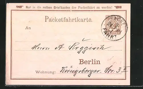 Vorläufer-AK Packetfahrtkarte Private Stadtpost Berlin, 1894