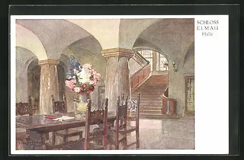 Künstler-AK Klais, in der Halle des Schlosses Elmau