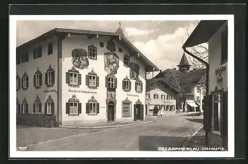 AK Oberammergau, Dorfpartie mit Alois Gerold Schuhmachermeister