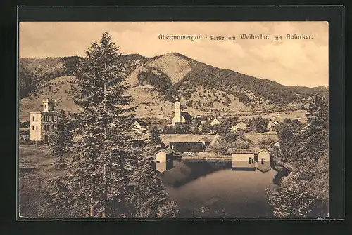 AK Oberammergau, Partie am Weiherbad mit Aufacker