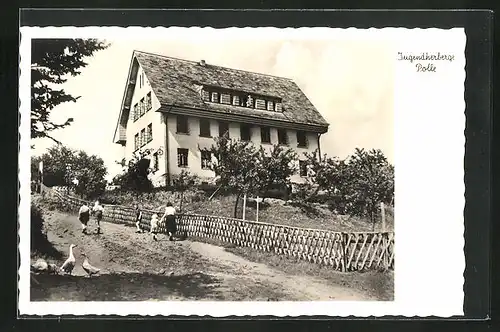 AK Oberweser, Jugendherberge Polle, Kinder auf dem Weg hinauf auf den Berg