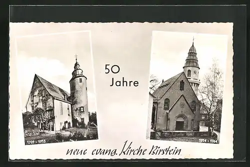 AK Birstein, die alte und die neue evangelische Kirche