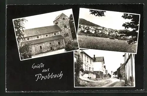AK Probbach, Generalansicht, an der alten Kirche, Strasse durch den Ort