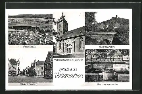 AK Volkmarsen, die Marienkirche, Stadtbild, Kugelsburg, Sauerbrunnen